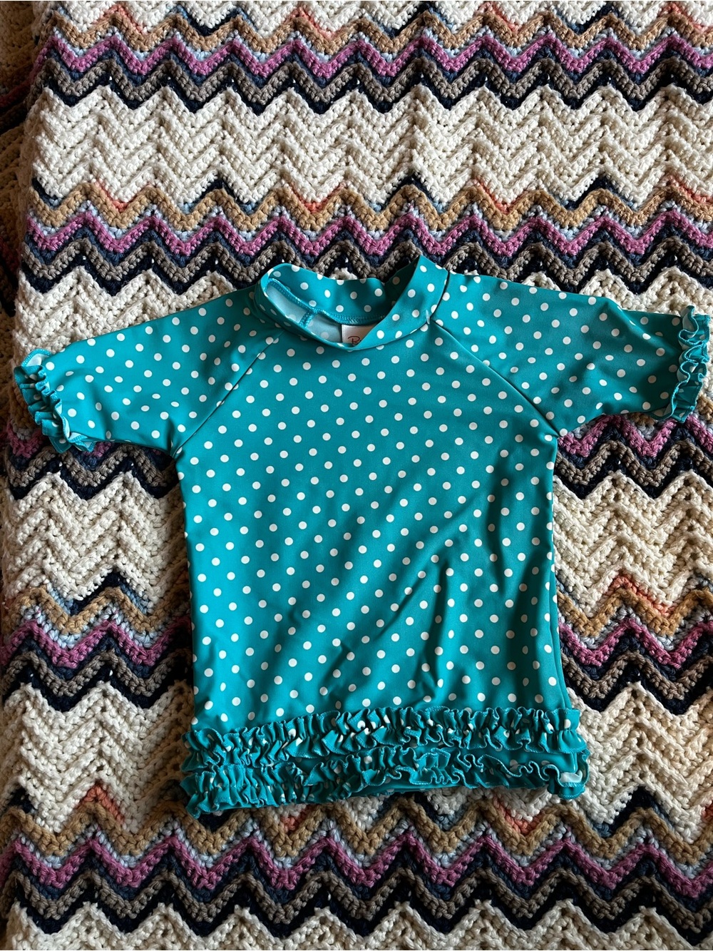 Ruffle Butts Teal Polka Dot Kids Swim Rashguard
